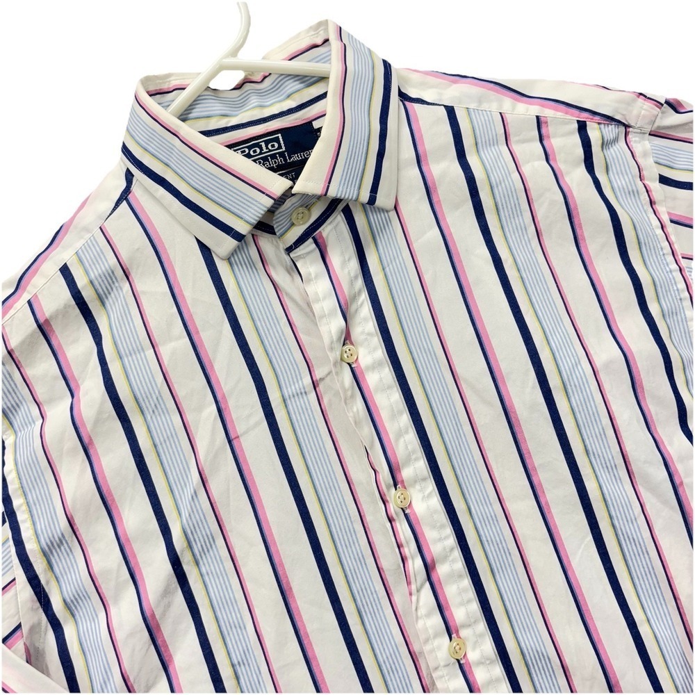 VTG polo Ralph Lauren shirt Mens L Regent classic fit button up pink Stripes
